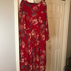 NWT 3X Ava & Viv Floral Dress, Pleated Skirt, Sheer Sleeves with Shoulder Cutout